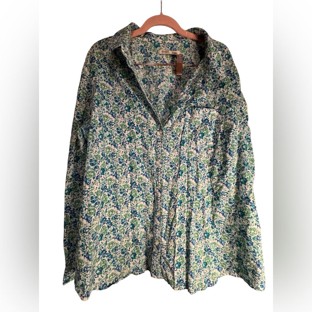Old Navy Green Blue Floral Button-Down Shirt